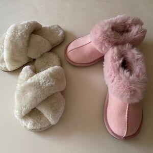 Girls Faux Fur Slippers - Two pairs